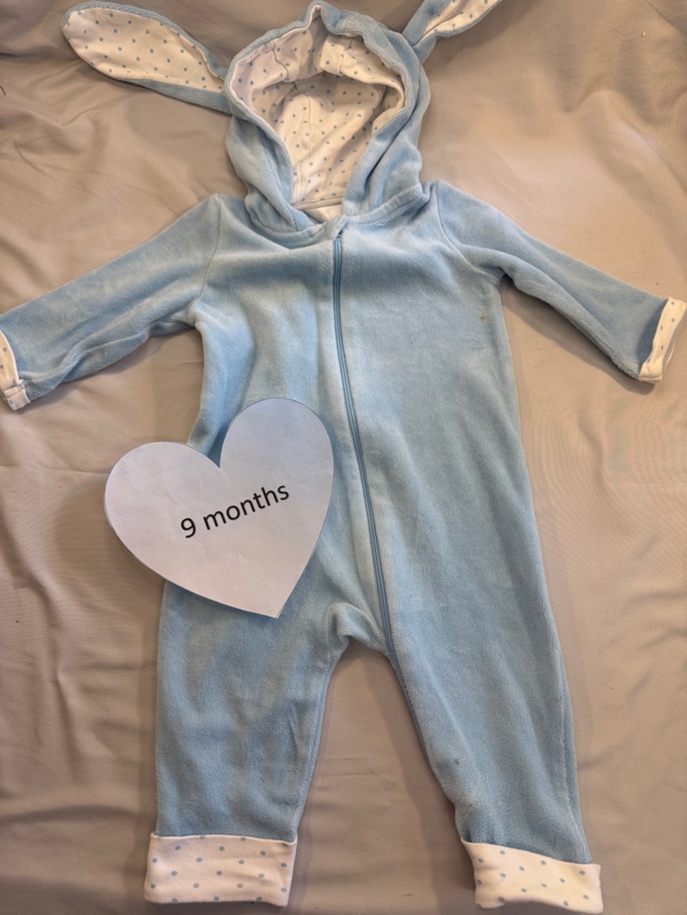 Mon Caramel Blue Velour Baby Onesie with Hood and Ears